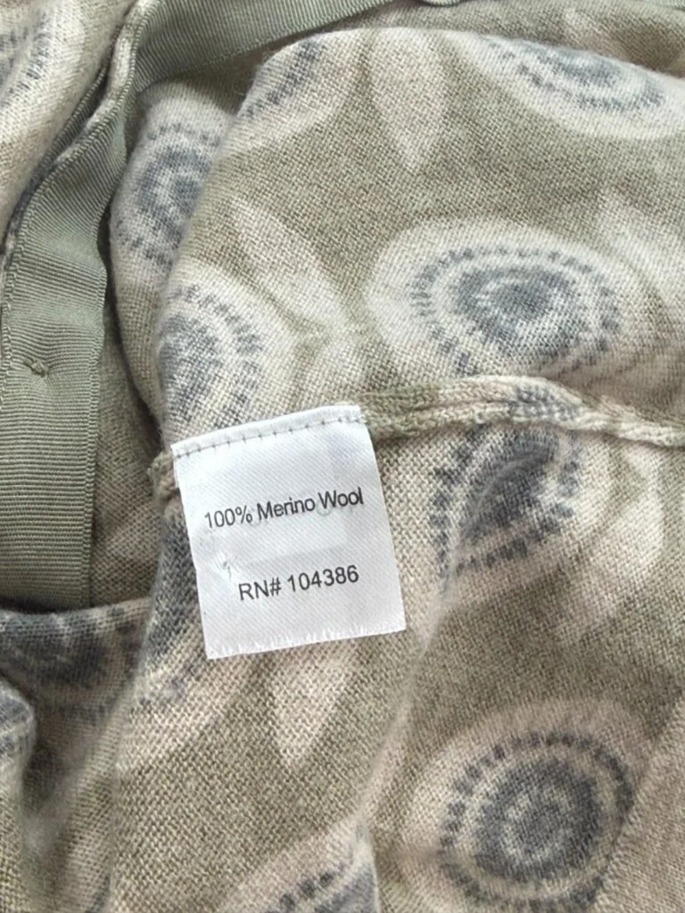 Garnet Hill Women's 100% Merino Wool Cardigan Sweater Sage Gray Floral Size L